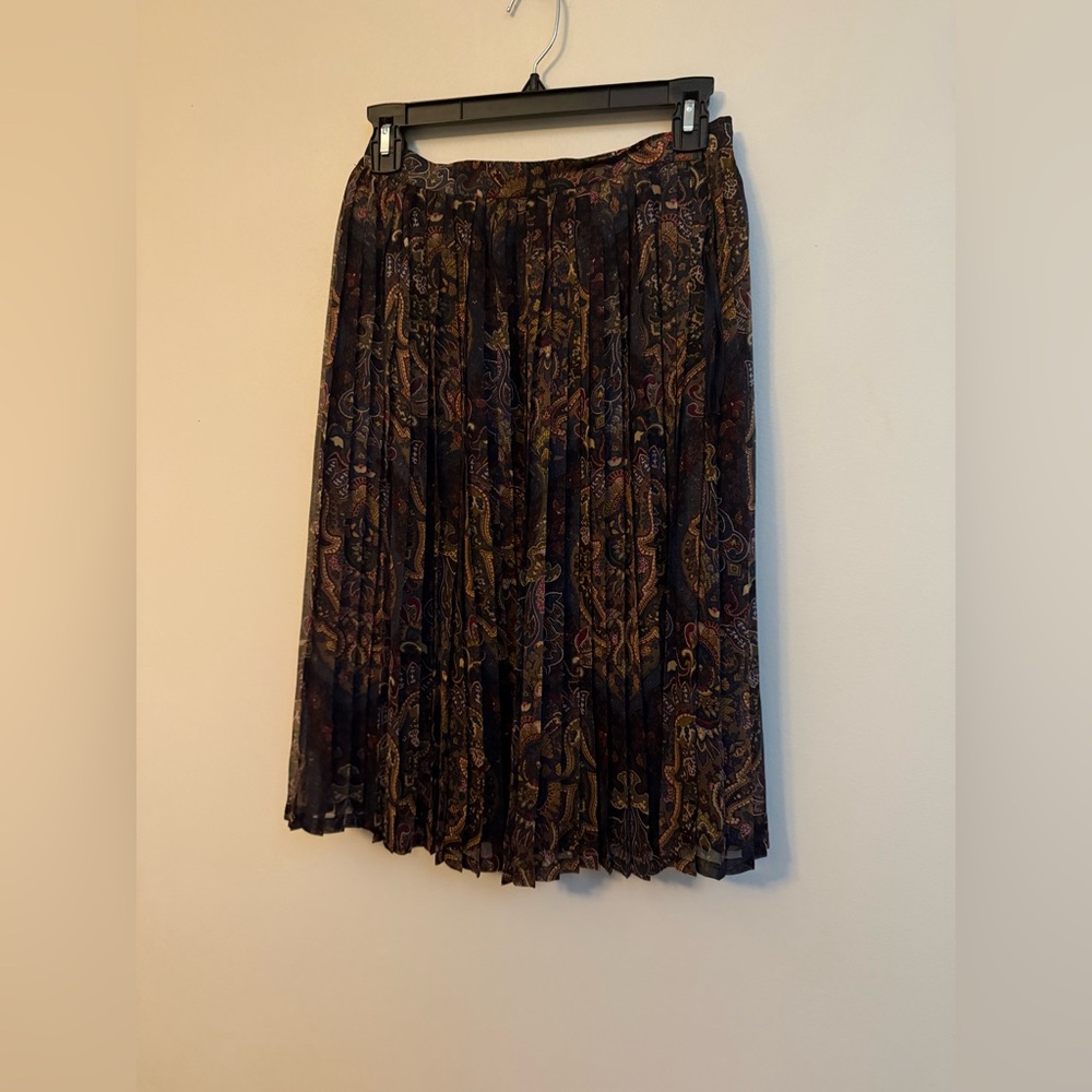 Ellen Tracy Silk Paisley Pleated Skirt